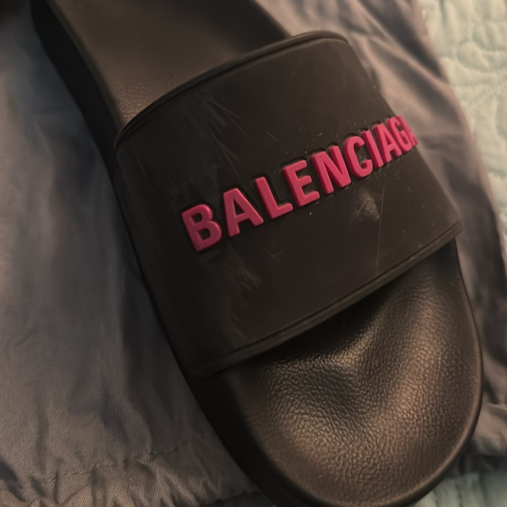 Balenciaga Logo rubber slides black and pink size 8W with two dust bag gray - Picture 5 of 8